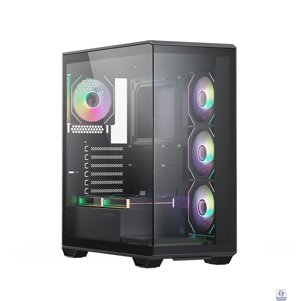 XASTRA Корпус Q600 6ARGB-C10 Black ATX/Aquarium/Screewless/6x120mm ARGB PWM FM fans/Argb+PWM HUB 10port/ Q600-6FM12A-C10