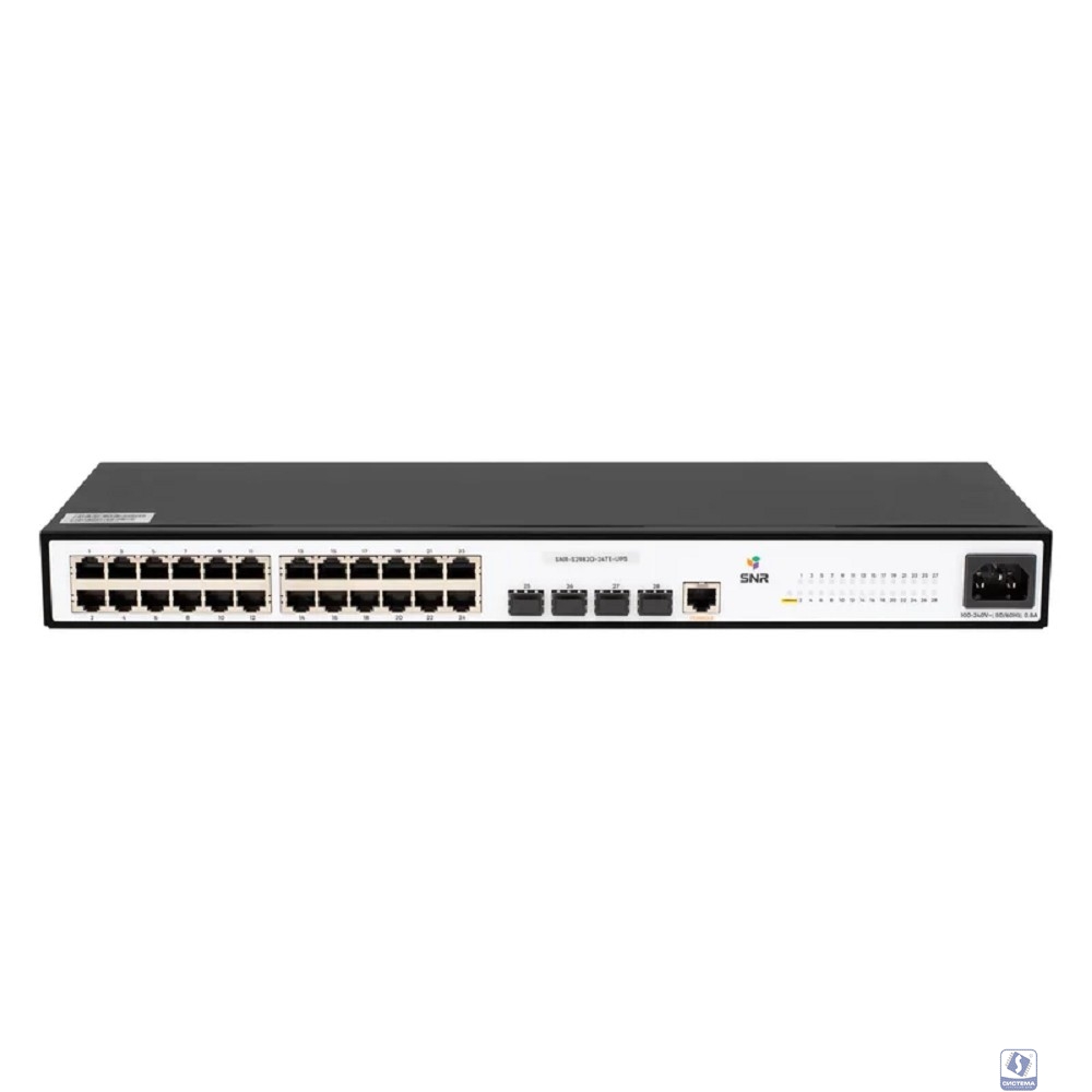 SNR SNR-S2982G-24TE-UPS Управляемый коммутатор уровня 2, 24 порта 10/100/1000Base-T и 4 порта 100/1000Base-X (SFP), встроенный БП ~220V AC, разъем для АКБ 12V с возможностью заряда