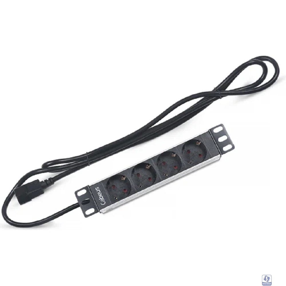 Cabeus PDU-4P-2IEC Блок евророзеток для 10" шкафов, горизонтальный, 4 розетки, 10 A, без выключателя, алюминиевый корпус, шнур 2 м, вилка IEC 320 C14