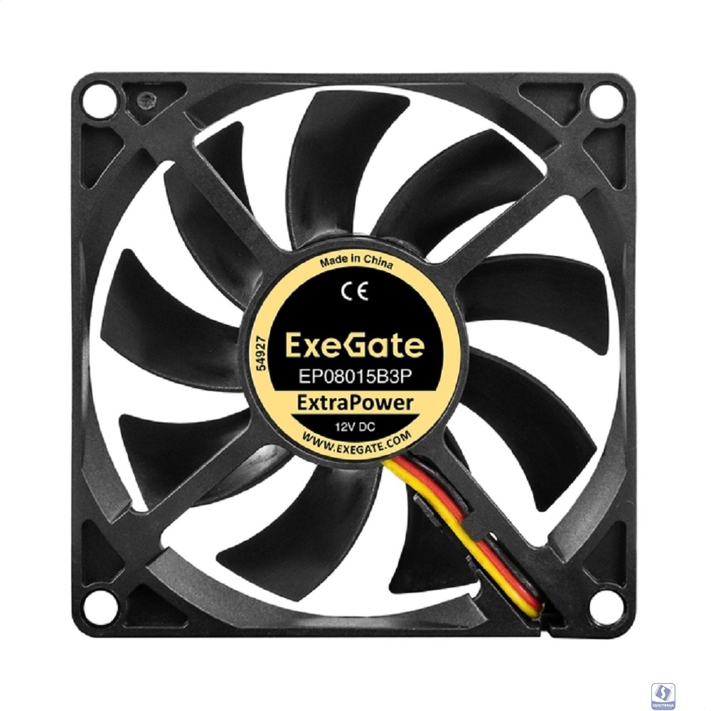 Exegate EX295238RUS Вентилятор 12В DC ExeGate ExtraPower EP08015B3P (80x80x15 мм, 2-Ball (двойной шарикоподшипник), 3pin, 2600RPM, 26dBA)