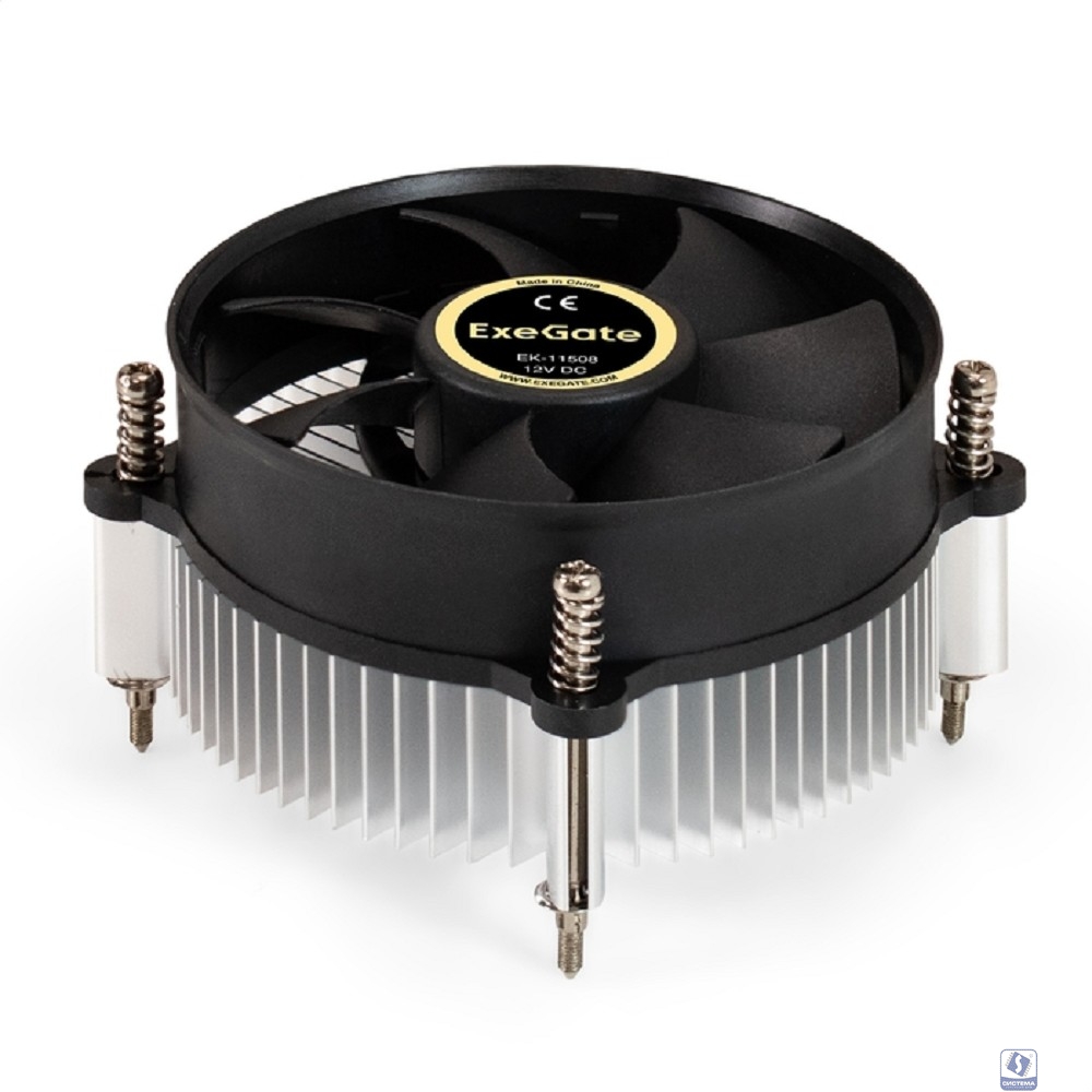 Exegate EX286141RUS Кулер ExeGate EK-11508.PWM (Al, LGA1150/1151/1155/1156/1200, TDP 75W, Fan 90mm, PWM, 1200-2600RPM, Hydro bearing, 4pin, 11-24db, 285г, с термопастой, на винтах, Retail color box)
