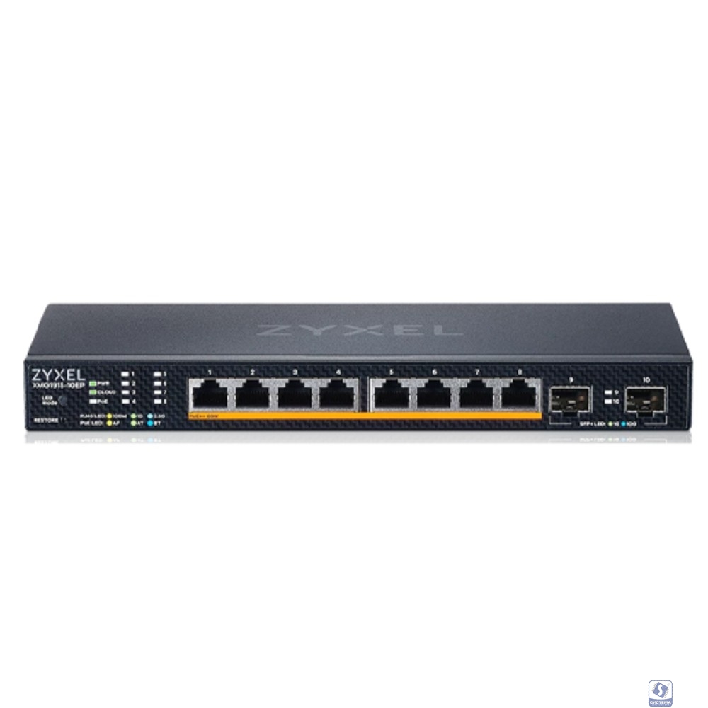 Коммутатор/ Multigigabit Smart L3 Lite switch Zyxel NebulaFlex XMG1915-10EP, 8xRJ-45: 1/2.5G PoE++, 2xSFP+, silent (no fan), PoE budget 130 W