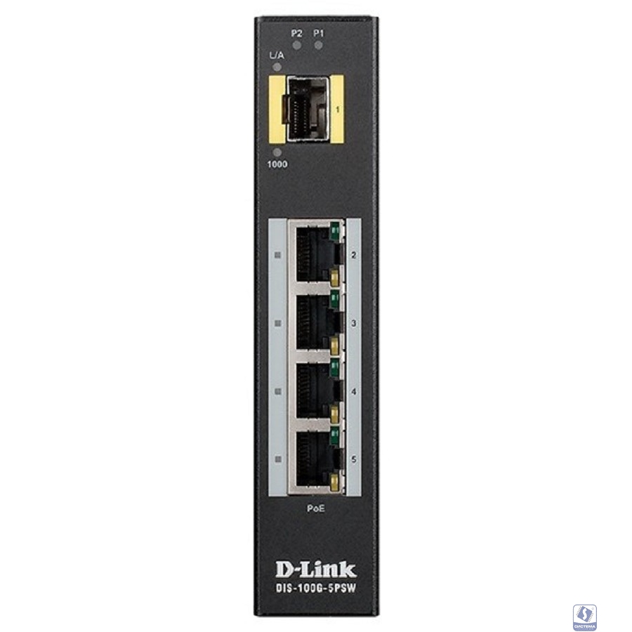 D-Link DIS-100G-5PSW/A1A Промышленный неуправляемый коммутатор с 4 портами 10/100/1000Base-T, 1 портом 1000Base-X SFP, функцией энергосбережения и поддержкой QoS (4 порта с поддержкой PoE)