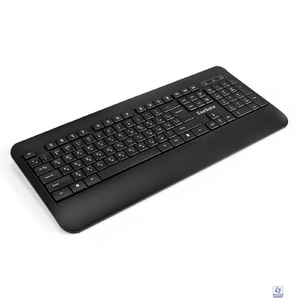 Exegate EX296922RUS Клавиатура ExeGate Professional Standard LY-E5500M (USB, полноразмерная, влагозащищенная, 104кл., Enter большой, подставка под запястья, длина кабеля 1,35м, черная, Color Box)