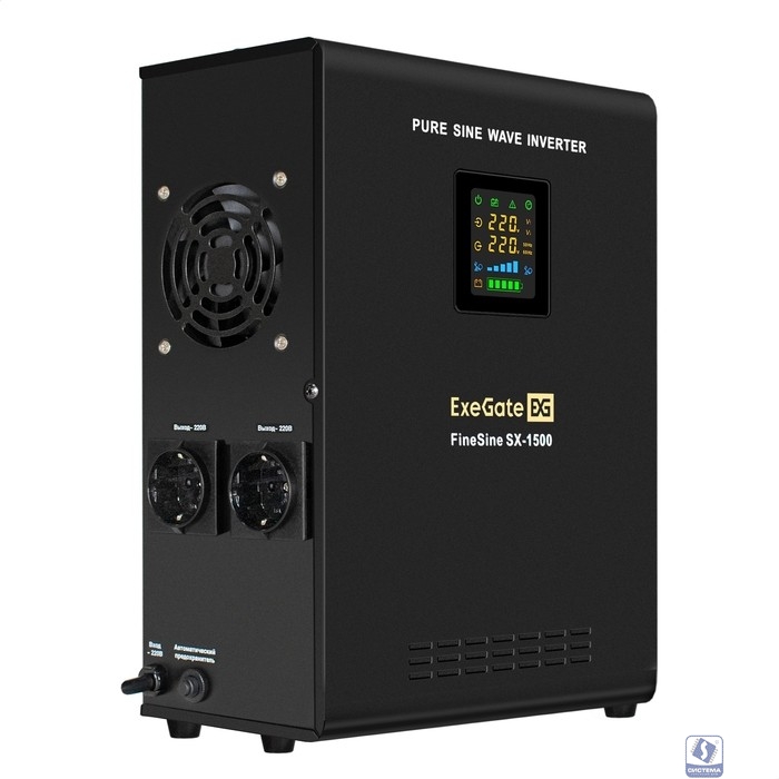 Exegate EX295998RUS ИБП (инвертор, синус, для котла) настенный ExeGate FineSine SX-1500.LCD.AVR.2SH <1500VA/1050W, чистая синусоида, цветной LCD-дисплей, AVR, 2*Schuko, линейно-интерактивный, внешняя 