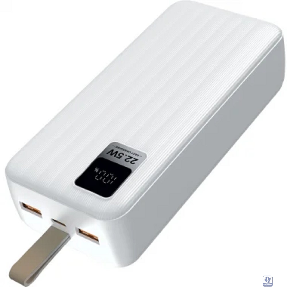 Perfeo Powerbank WATERFALL 30000 mAh/LED дисплей/PD + QC 3.0/Type-C/2 USB/Выход: 5A, max 22.5W/White (PF_D0176)