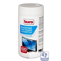 Салфетки BURO BU-Tscrl для экранов ЭЛТ мониторов/плазменных/ЖК телевизоров/мониторов с покрытием из стекла туба 100шт влажных [817440]