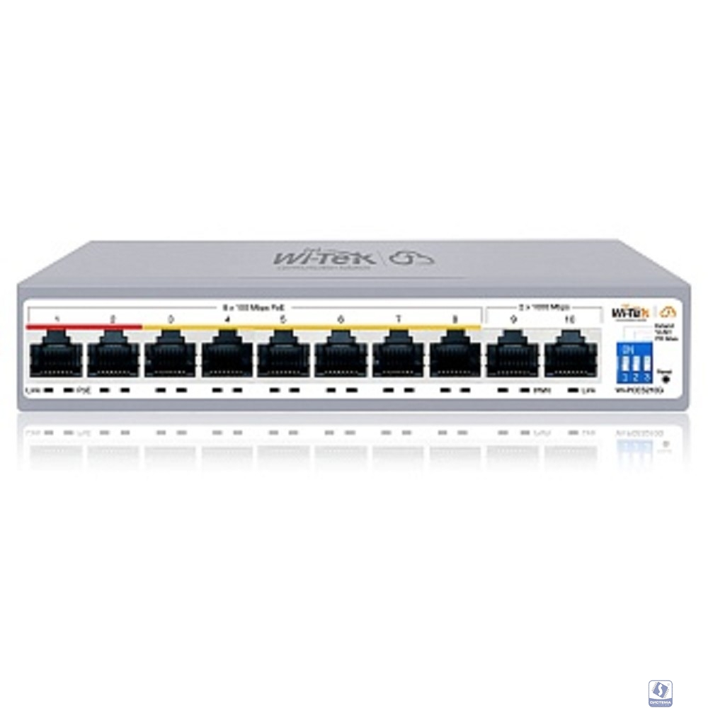 Wi-Tek WI-PCES210G, настраиваемый PoE 100Вт, порты 8FE PoE + 2GE, Easy Smart