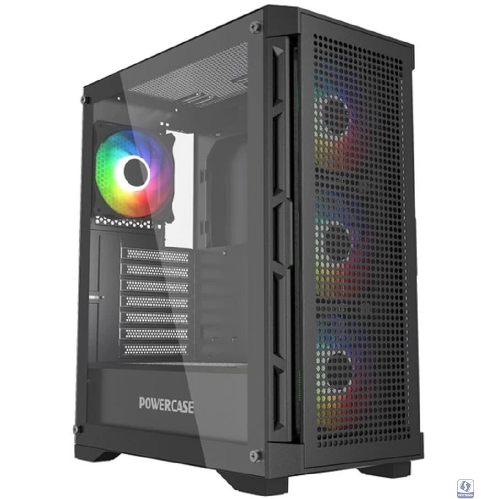 Powercase Ultimate Black, Tempered Glass, 4x 120mm ARGB fans, ARGB HUB, чёрный, ATX  (CUB-A4)