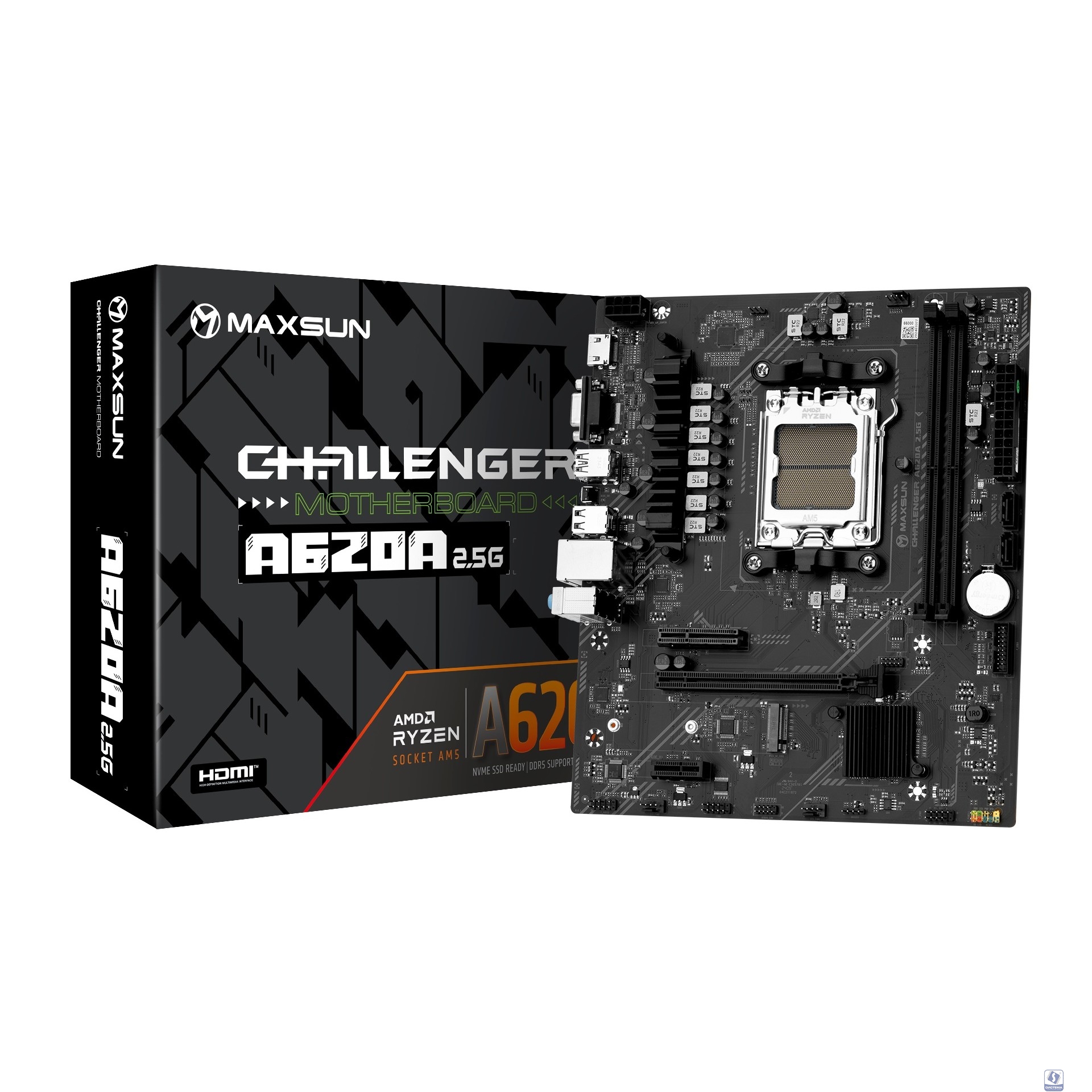 MAXSUN MS-Challenger A620A 2.5G (Socket AM5, mATX, 2*DDR5, VGA/HDMI, 2*SATA3, 1*M.2, 1*PCIEx16/1*PCIEx4/1*PCIEx1, 2*USB2.0, 4*USB 3.2 Gen1, LAN 1*2.5G,  RTL)