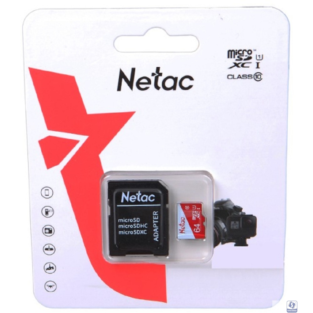 Micro SecureDigital 64GB Netac P500 ECO <NT02P500ECO-064G-R>  (с SD адаптером)