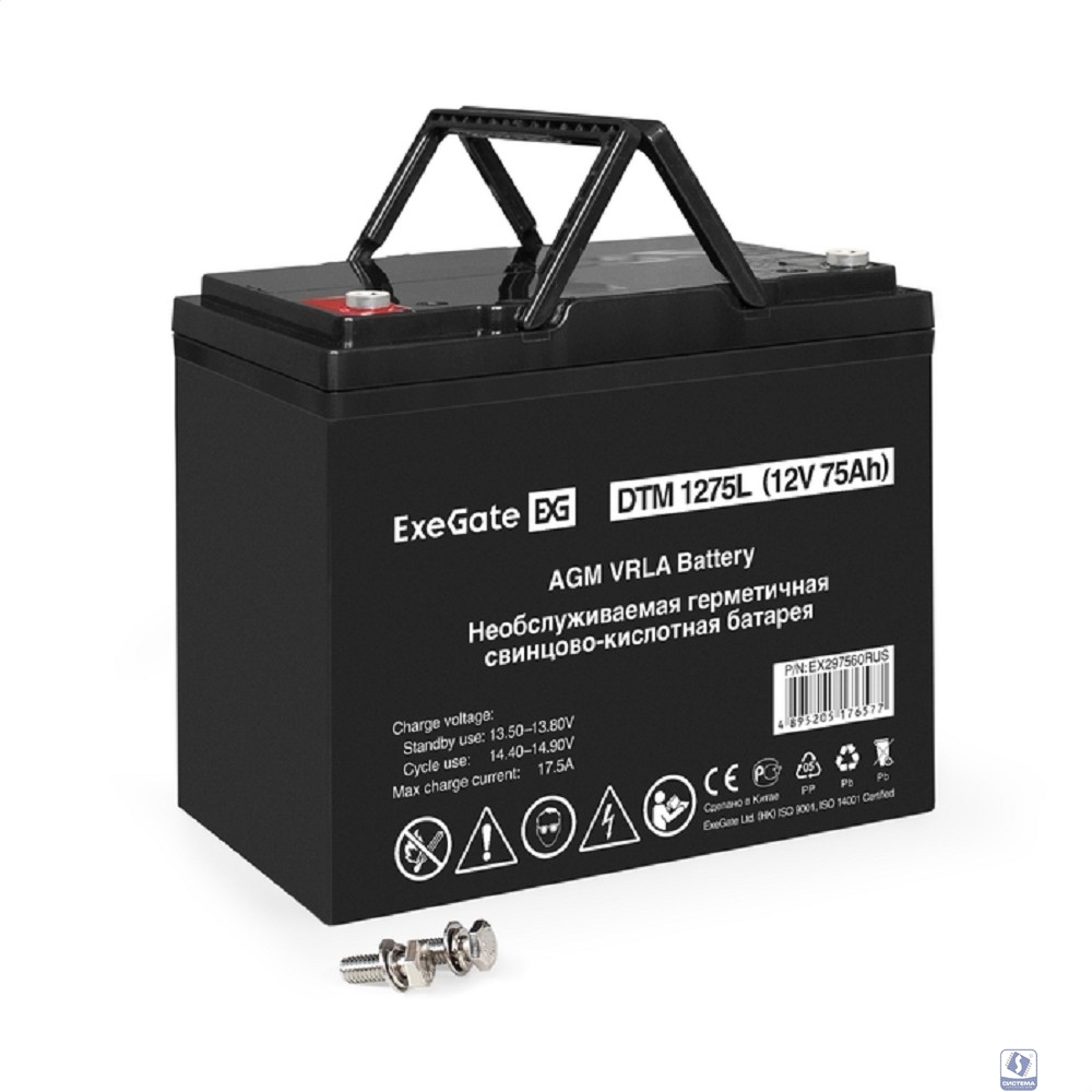 Exegate EX297560RUS Аккумуляторная батарея ExeGate DTM 1275L (12V 75Ah, болт М6)