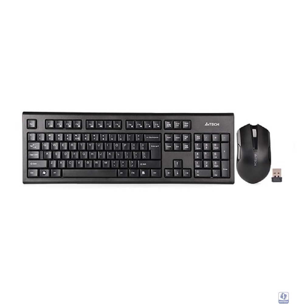 Комплект (клавиатура+мышь) A4TECH 3000NS, USB, беспроводной, черный