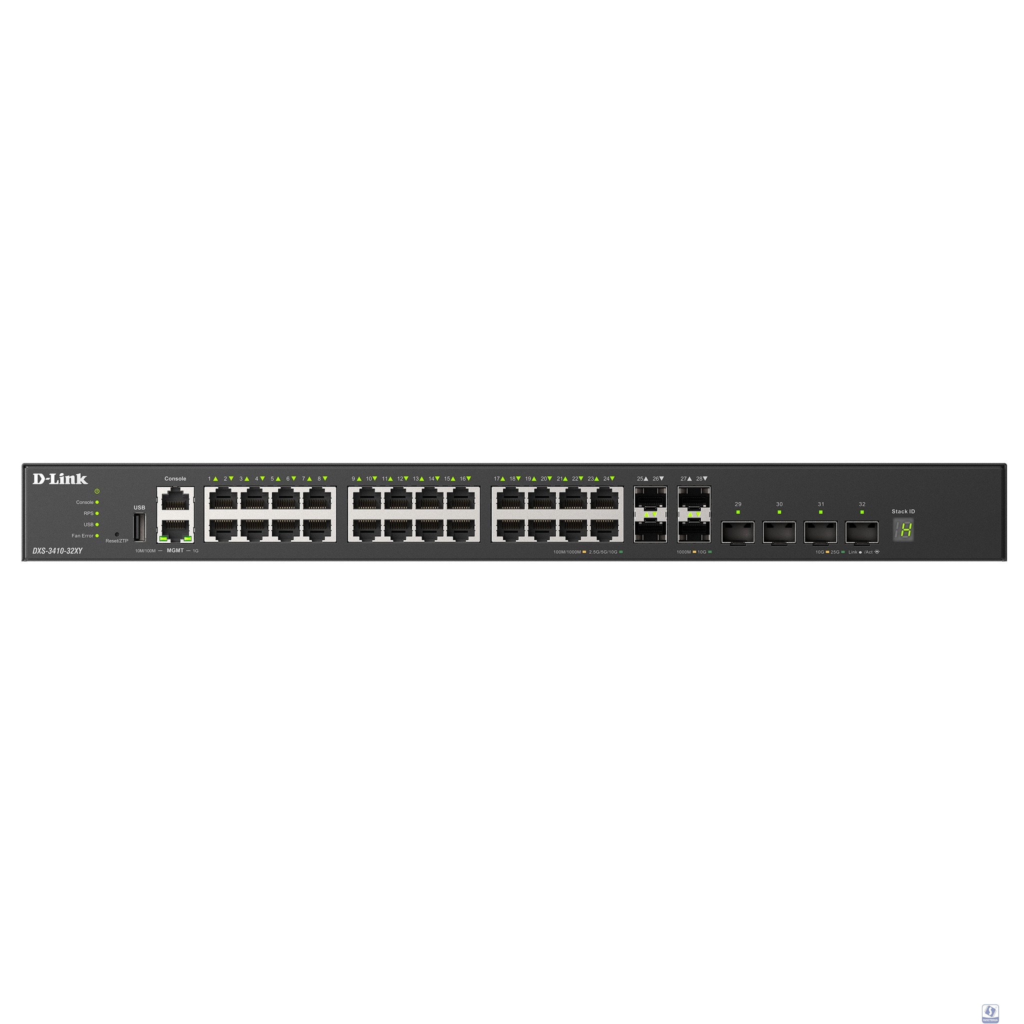 D-Link DXS-3410-32SY/A1A Управляемый L3 стекируемый коммутатор с 28 портами 10GBase-X SFP+ и 4 портами 25GBase-X SFP28