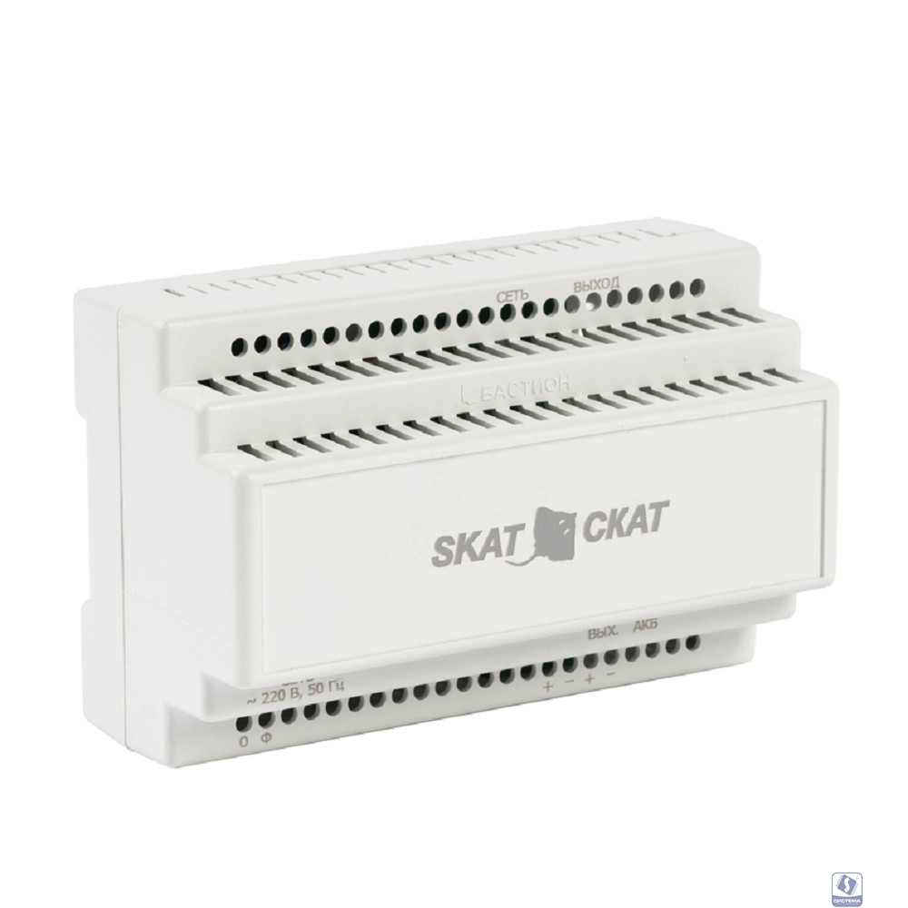 БАСТИОН SKAT-24-3.0 DIN (СКАТ ИБП-24/3-DIN) источник питания 24В 3А АКБ внешн. 1х12-17Ач, под DIN рейку 35 мм, МПТ (599)