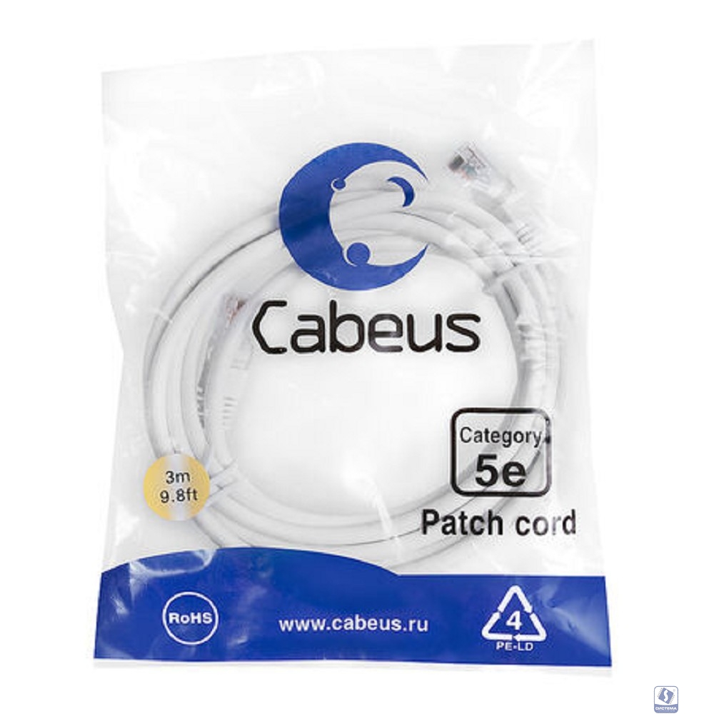 Cabeus PC-UTP-RJ45-Cat.5e-3m-WH Патч-корд UTP, категория 5e, 3 м, неэкранированный, белый