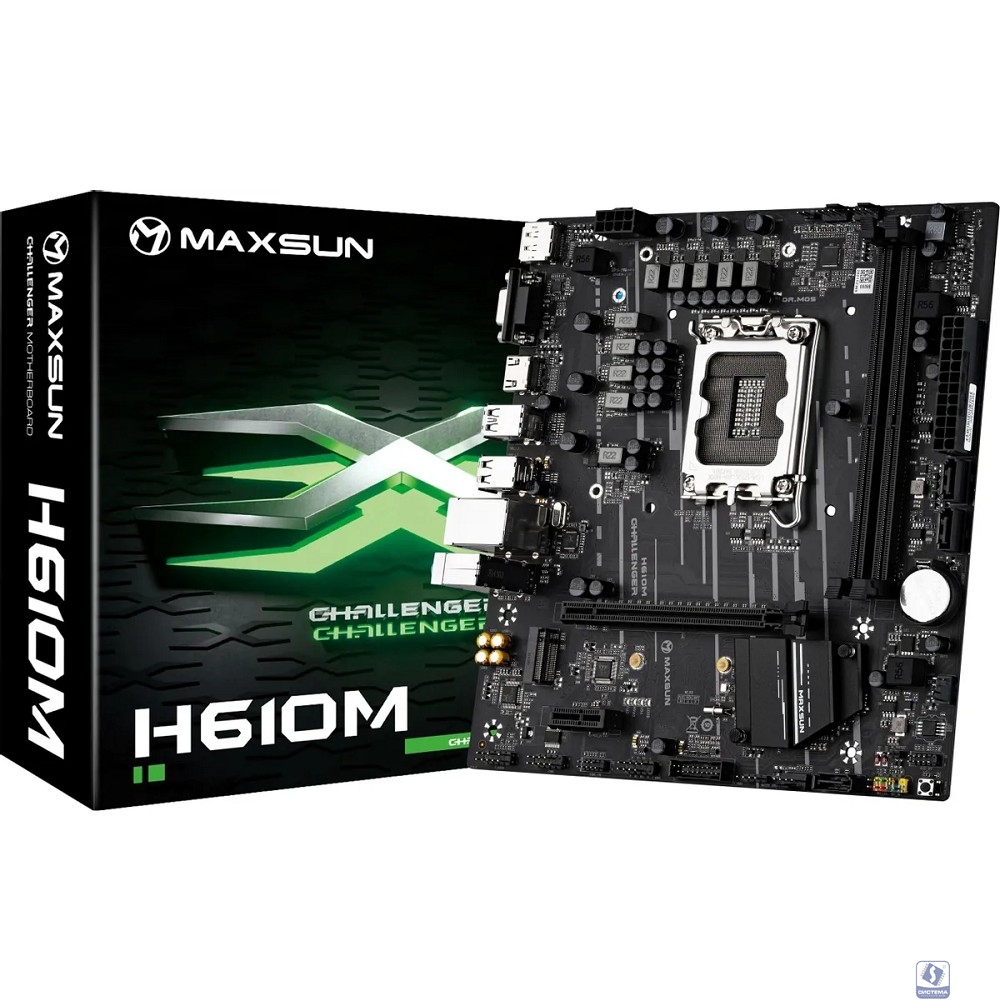 MAXSUN MS-Challenger H610M (Socket 1700, mATX, 2*DDR4, VGA/HDMI/DP, 3*SATA3, 1*M.2, 1*PCIEx16/1*PCIEx1, 4*USB2.0, 2*USB 3.2 Gen1, LAN 1*1G, RTL)