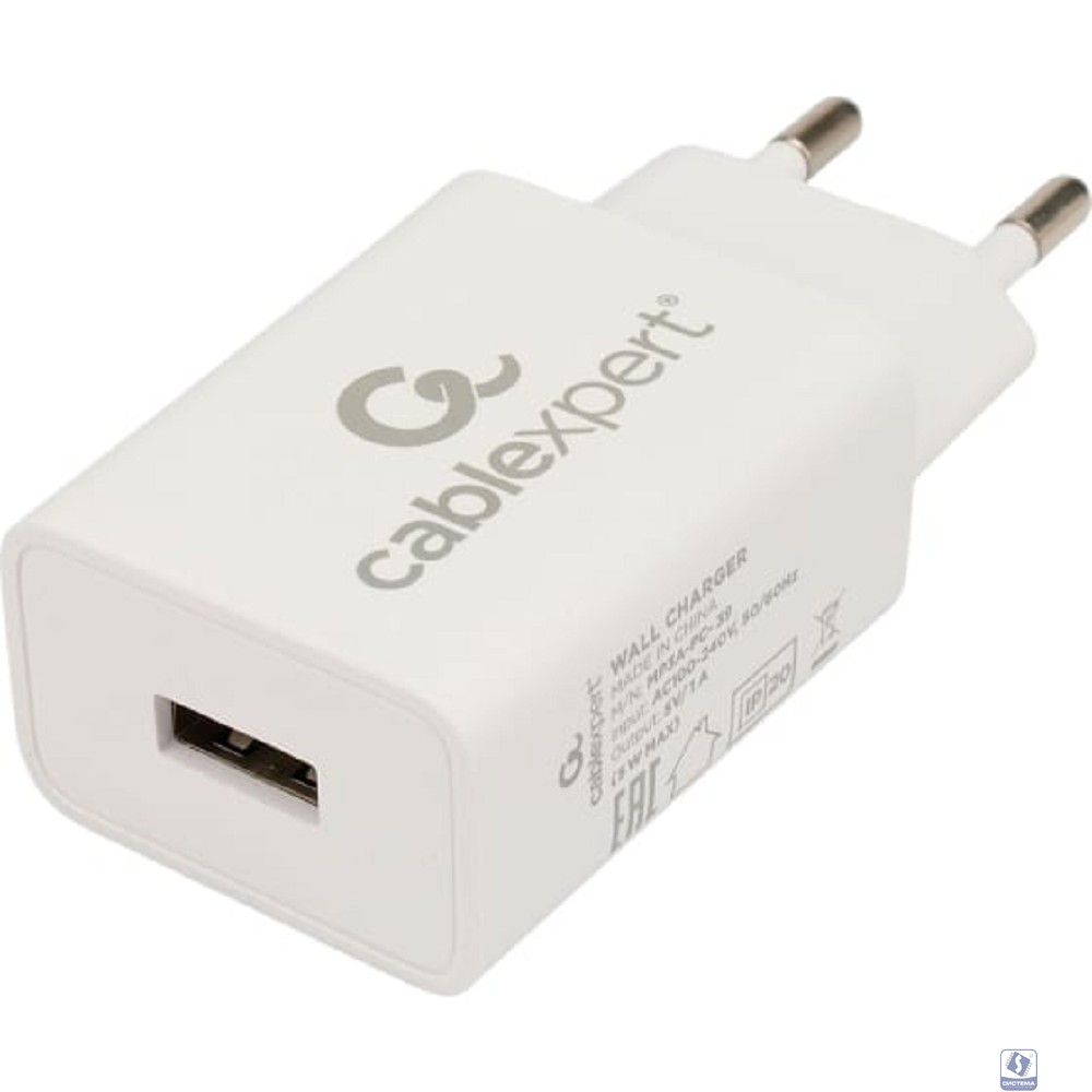 Cablexpert Зарядное устройство 5Вт, 1А, 1xUSB, белый, пакет (MP3A-PC-39)