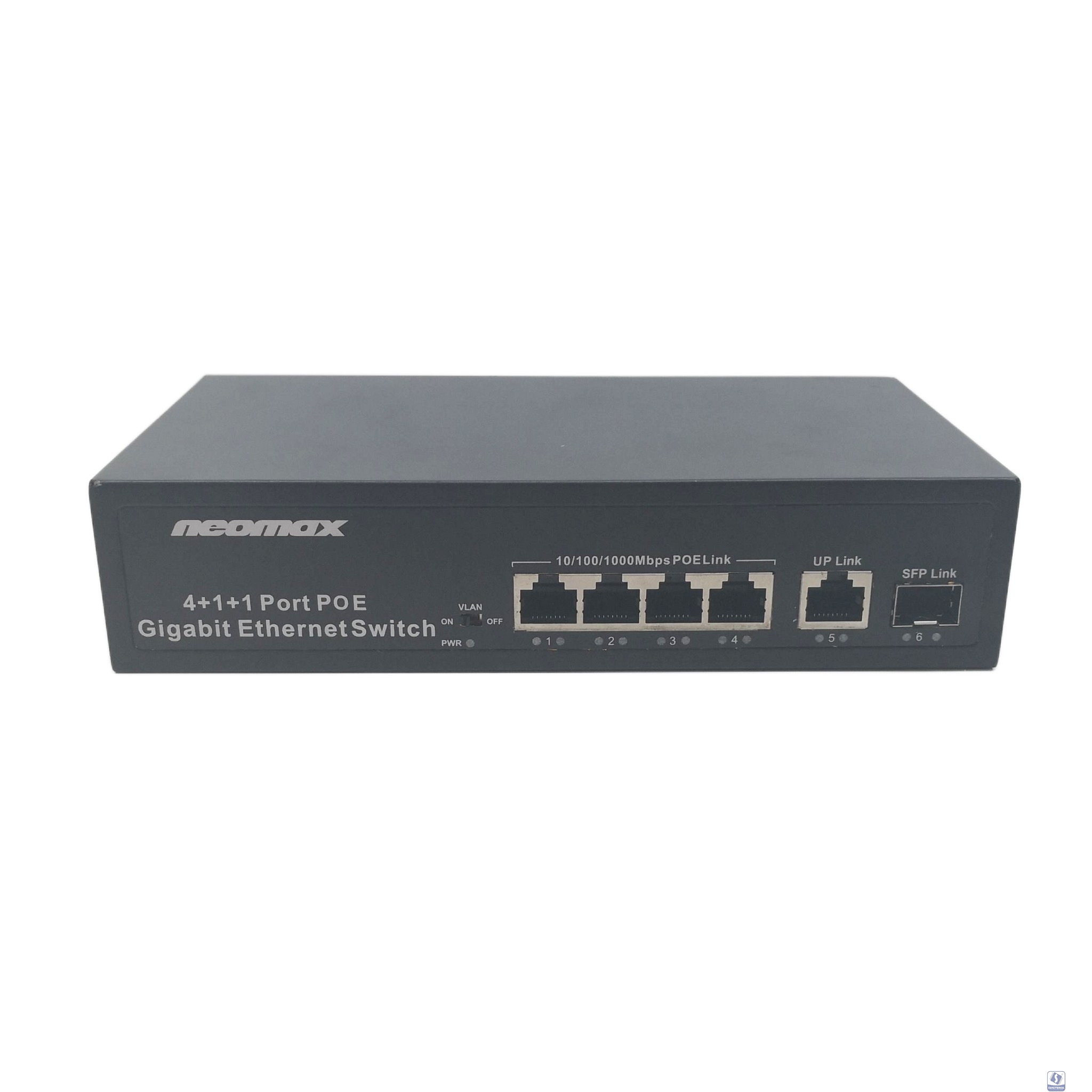 NEOMAX неуправляемый коммутатор NMS-106PoE-1000-S, 6 портов 1000 Mbps, 4xPoE+, 1xSFP, 110W, металл