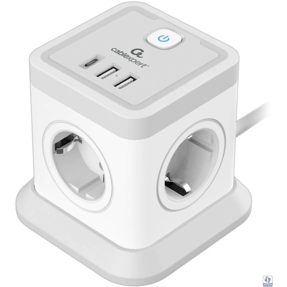 Cablexpert Сетевой фильтр Tower TWR-4-CU2-W-2 (4р, 10А, 1xType-C PD, 20Вт, 2 х USB, 2м, ур.защиты 2+) белый, коробка 