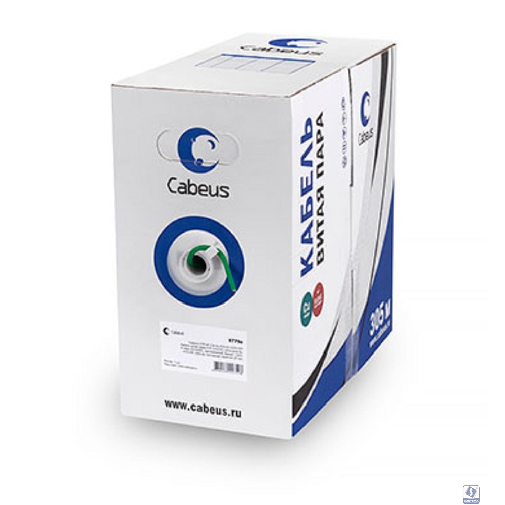 Повреждение упаковки Cabeus UTP-4P-Cat.5e-SOLID-LSZH-GN Кабель витая пара UTP (U/UTP), категория 5e, 4 пары (24 AWG), одножильный, зеленый, LSZH, нг(А)-HF (305 м)