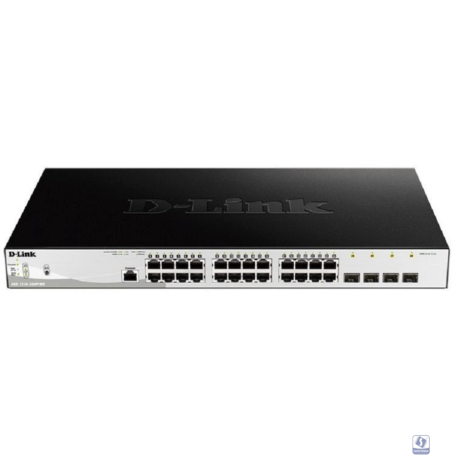 D-Link DGS-1210-28MP/ME/B2A PROJ Управляемый L2 коммутатор с 24 портами 10/100/1000Base-T и 4 портами 1000Base-X SFP (24 порта PoE 802.3af/at, PoE-бюджет 370 Вт)