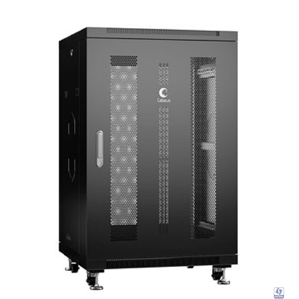 Cabeus ND-05C-18U60/80-BK Шкаф монтажный телекоммуникационный 19" напольный для распределительного и серверного оборудования 18U 600x800x988mm (ШхГхВ) передняя и задняя перфорированные двери, ручка с 