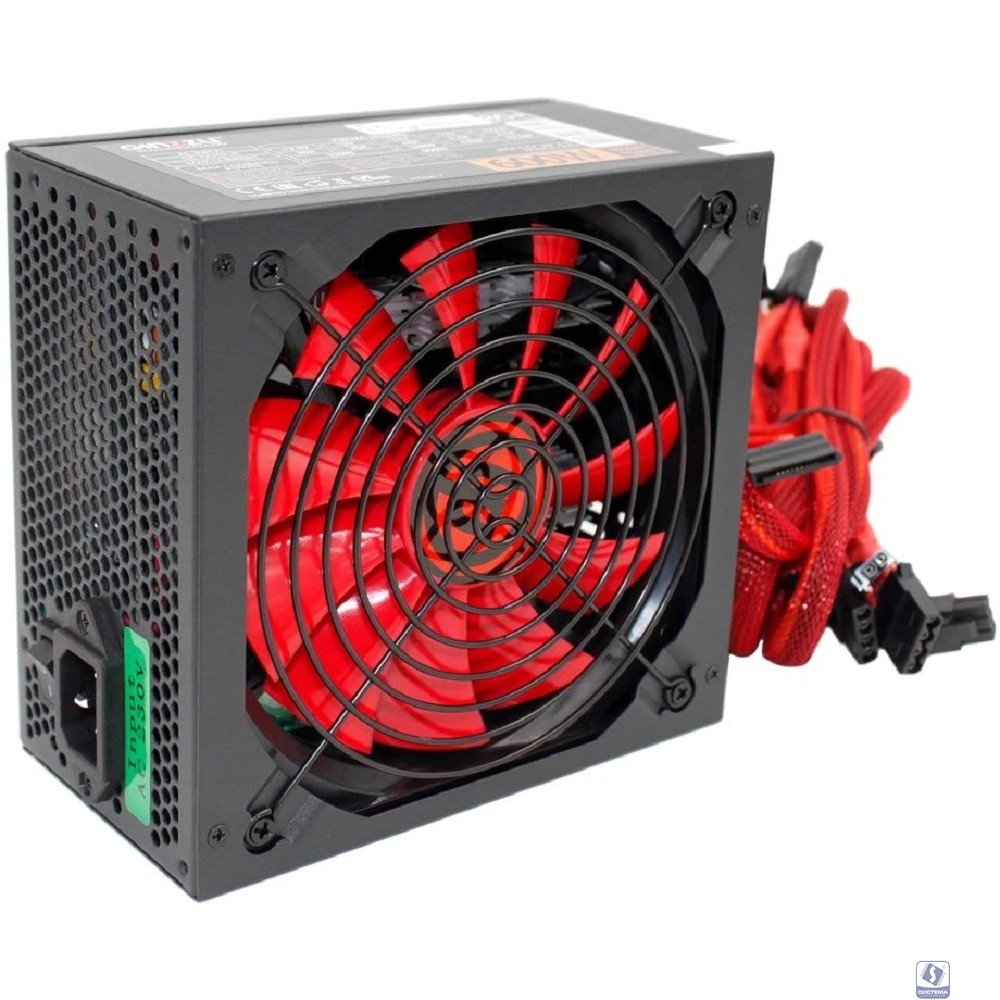 Ginzzu PC600 14CM(Red) 80+ black,APFC,24+4p,2 PCI-E(6+2), 5*SATA, 4*IDE,оплетка, кабель питания,цветная коробка