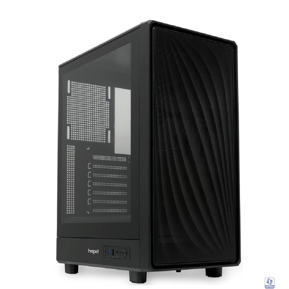 Case HSPD M510, Mesh Mid Tower, Black, TG, 0.5 SPCC, no fans ATX, mATX, mITX 180/280/160mm 1x2.5", 1x3.5", 7xPCI 1xUSB-A 3.0, 1xUSB-A 1.0 517x277x418mm