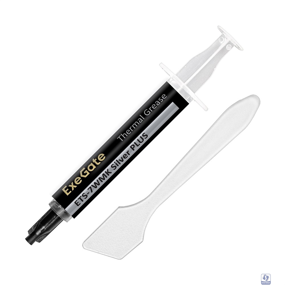 Exegate EX296087RUS Термопаста ExeGate ETS-7WMK Silver PLUS (7,2 Вт/(м•К), 1.5г, шприц с лопаткой)