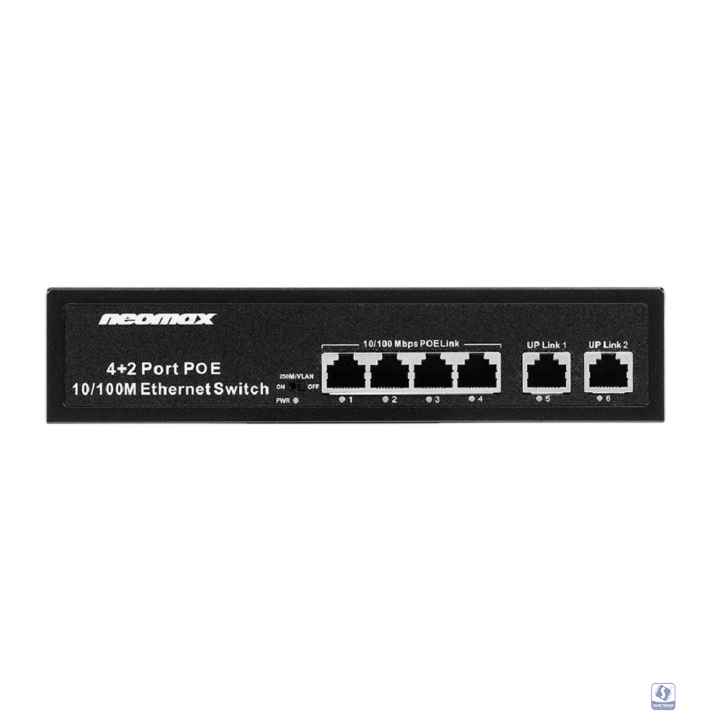 NEOMAX неуправляемый коммутатор NMS-106PoE-100-S, 6 портов 100 Mbps, 4xPoE+, 110W, металл