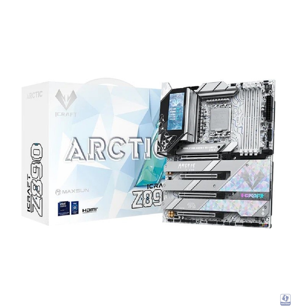 MAXSUN MS-iCraft Z890 ARCTIC (Socket 1851, ATX, 4*DDR5(256Gb), DP/HDMI, 4*SATA3, 4*M.2, 4xPCI-Ex16, 2*Type-C, 9*USB 3.1, LAN 1*5G, BT 5.4, Wi-Fi 7, SPDIF, white, RTL)