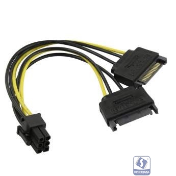 ORIENT C513, Переходник питания для PCI-Ex видеокарт 2 x SATA 15pin (M) -> 6pin