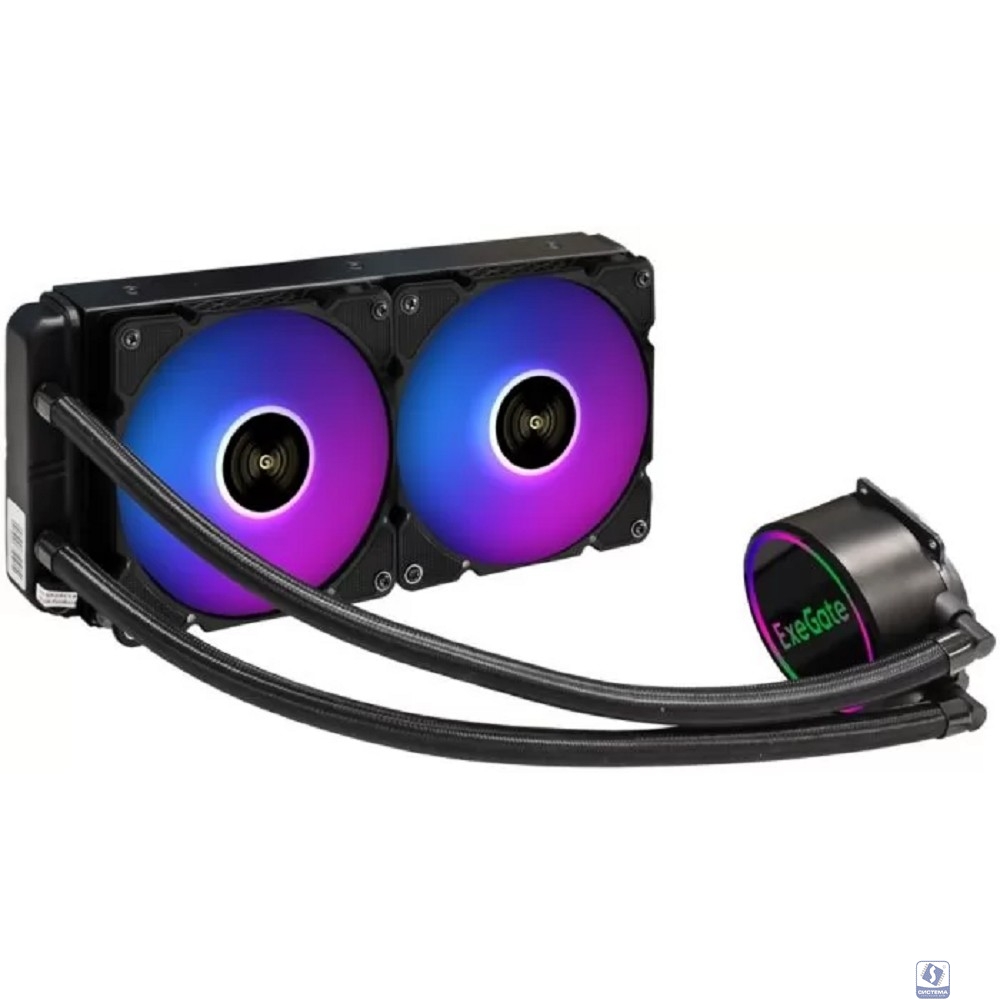 Exegate EX298224RUS Комплект водяного охлаждения ExeGate BlackWater-240V3.PWM.ARGB (3 PIN 5V ADDRESSABLE RGB подсветка, LGA2066/2011/1366/1150/1151/1155/1156/1200/1700/1851/AM4/AM5/FM1/FM2/FM2+/AM2/AM