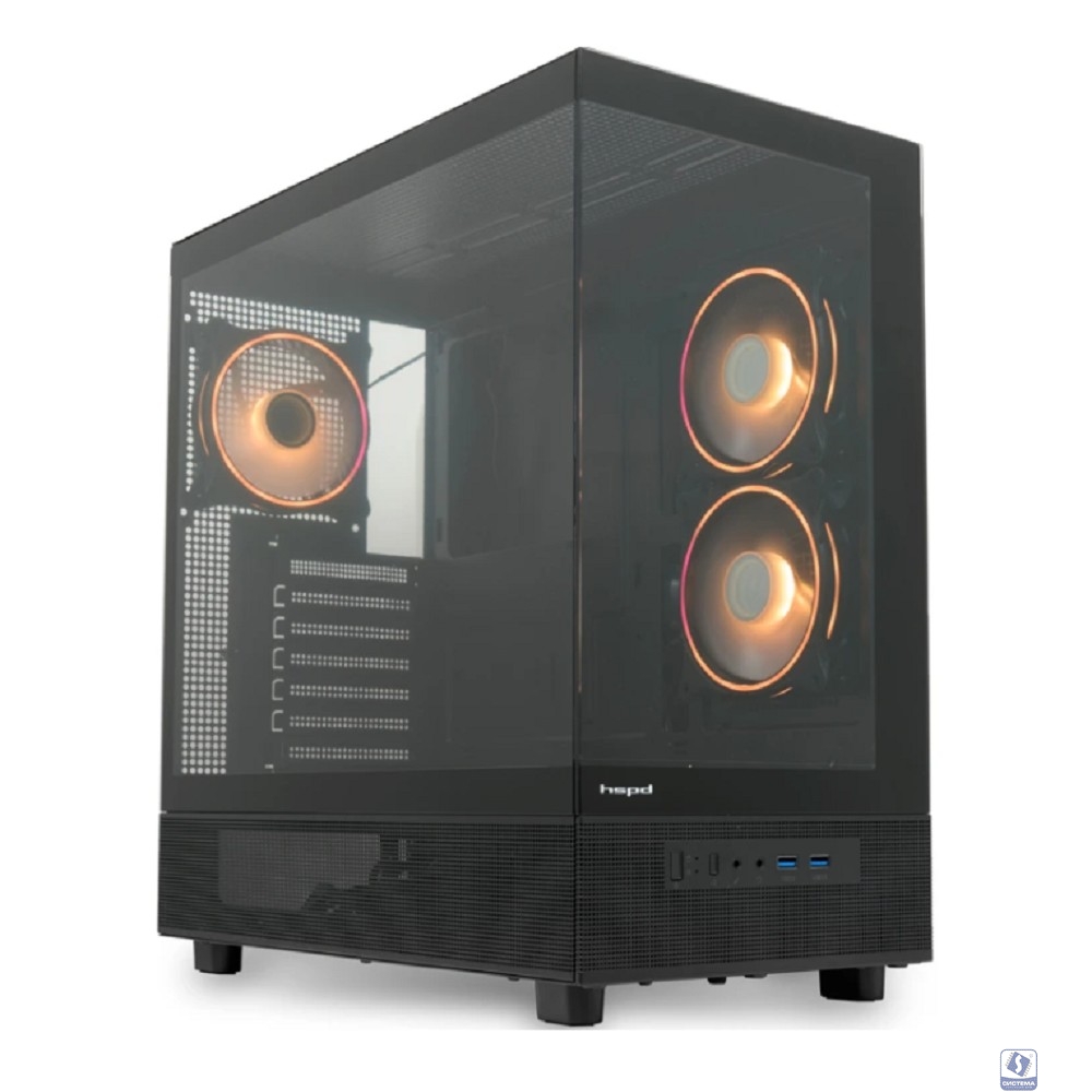 Case HSPD F710, Panoramic Mid Tower, Black, TG, 0.5 SPCC, 3x120mm ARGB (FN027) E-ATX, ATX, mATX, mITX 185/395/270mm 2x2.5", 1x3.5", 7xPCI 2xUSB-A 3.0 435x230x457mm