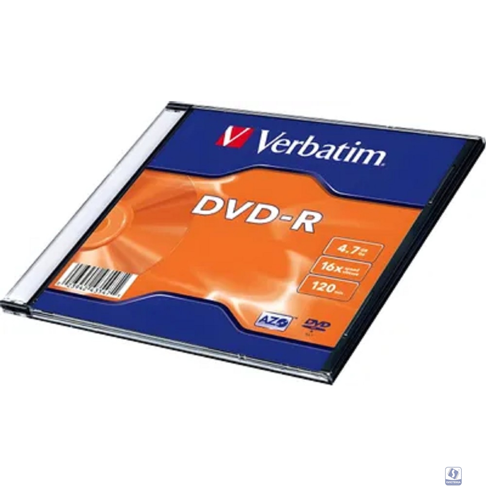 Verbatim  Диски DVD-R Verbatim 16-x, 4.7 Gb, (Slim Case) [43547] (отпускать поштучно)