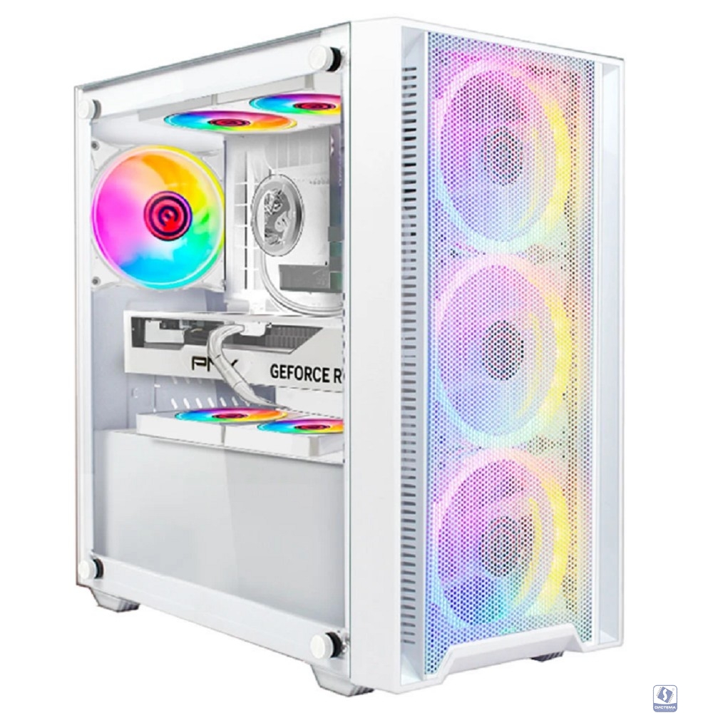 Ginzzu CL640 mATX FAN 4*12FRGB  передняя панель Сетка Белый