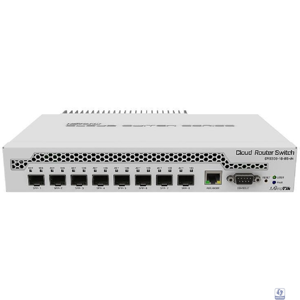 MikroTik CRS309-1G-8S+IN Коммутатор 8 SFP+, dual-core 800MHz CPU, 512MB RAM, POE, RS232 serial port