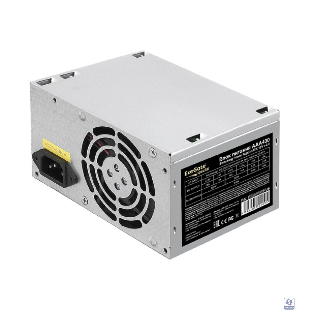 Exegate ES259590RUS/EX259590/264680 Блок питания 400W Exegate AAA400, ATX, 8cm fan, 24p+4p, 2*SATA, 1*IDE