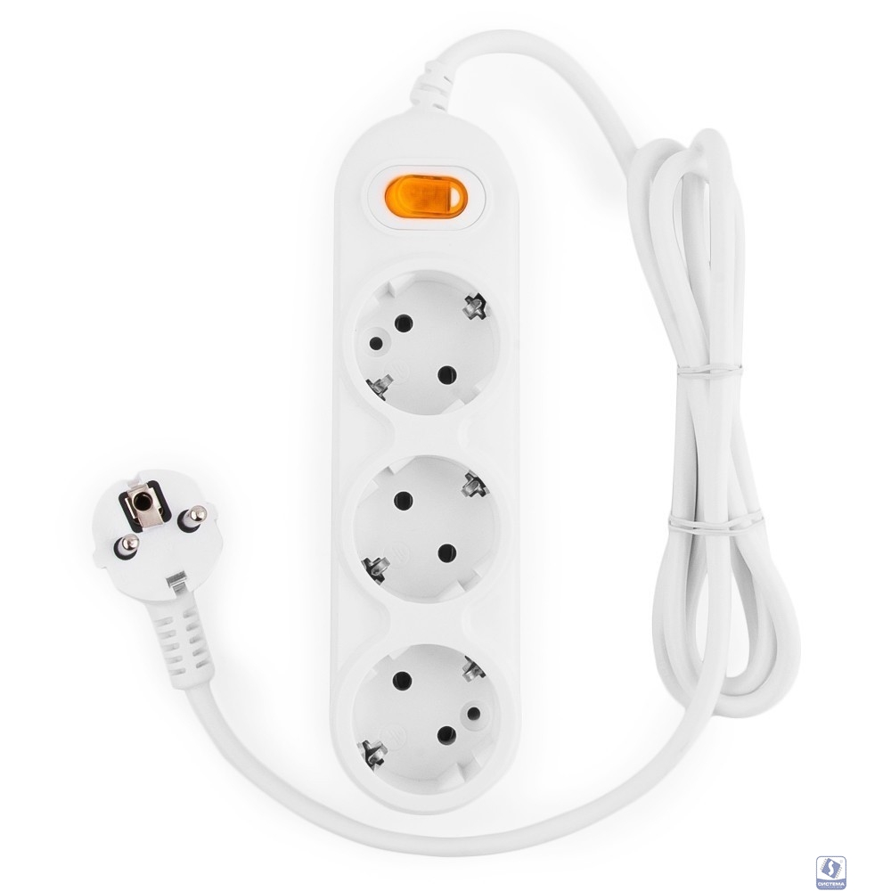 PowerCube Удлинитель (PC-2-1,5M) 1.5м, 3 розетки, 10А, с выключателем, белый