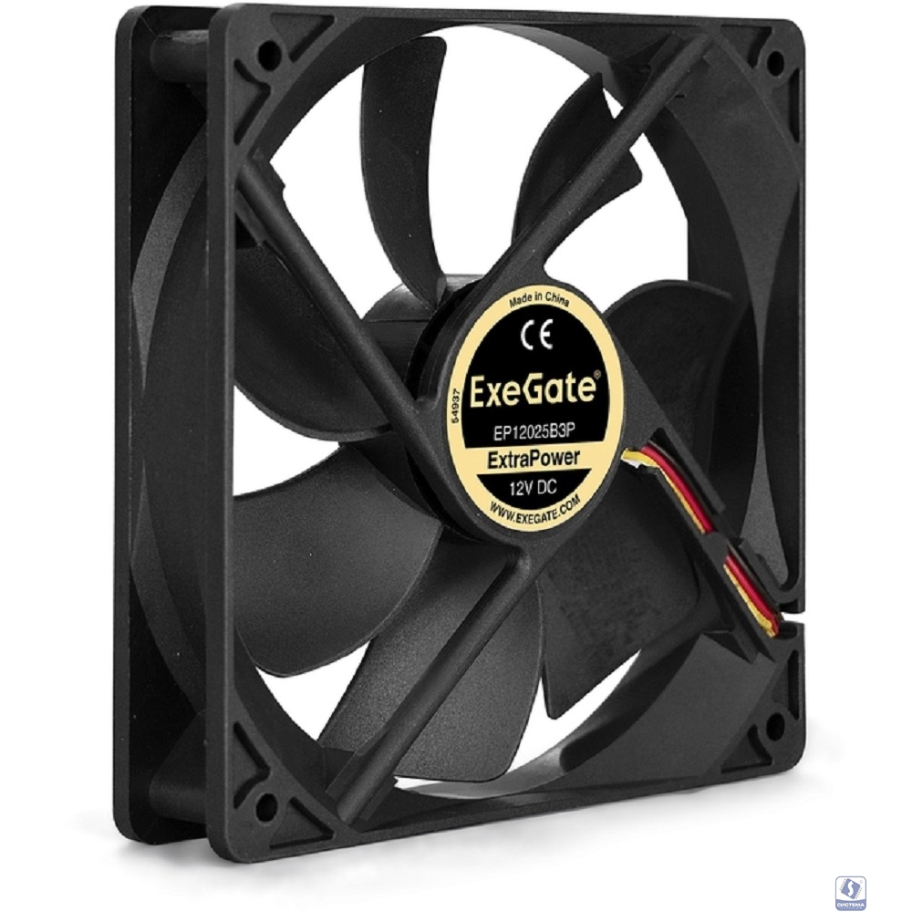 Exegate EX283386RUS Вентилятор ExeGate ExtraPower EP12025B3P, 120x120x25 мм, двойной шарикоподшипник, 3pin, 1600RPM, 25dBA