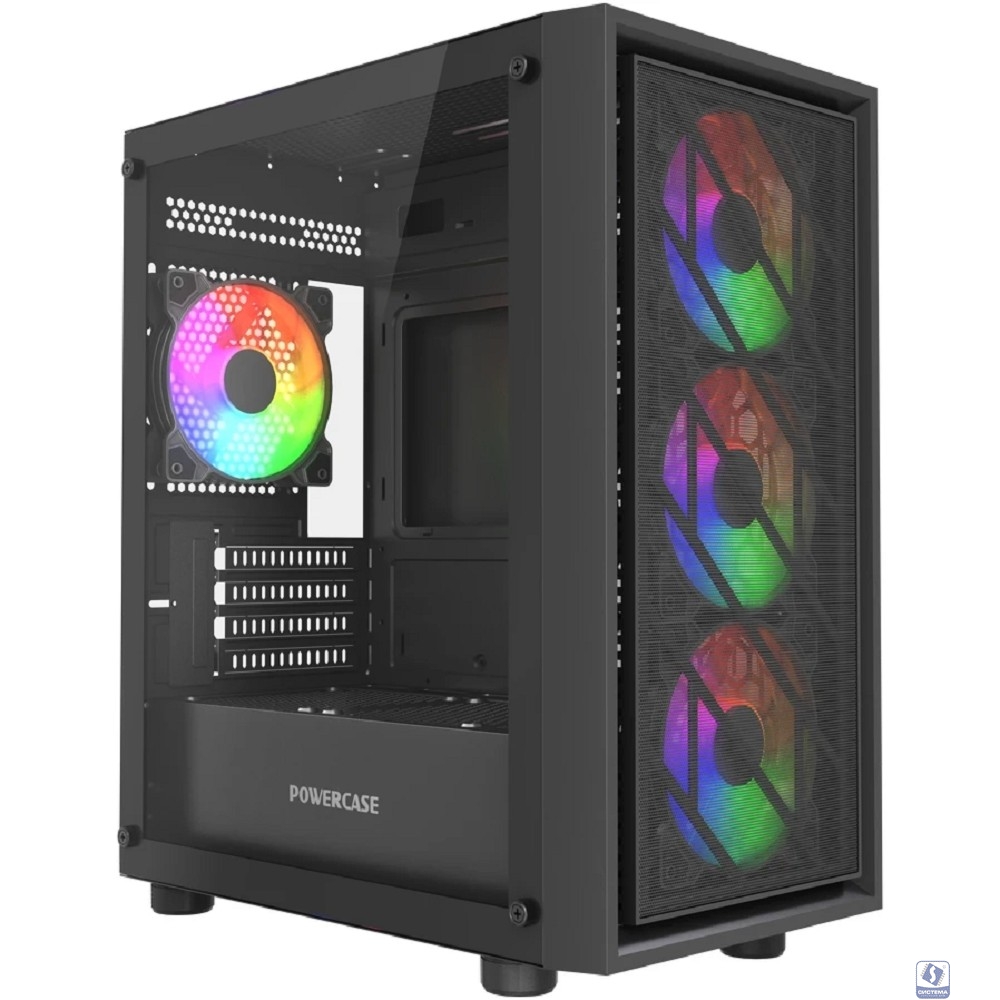 Powercase Mistral Micro EM16, Tempered Glass, 4x120mm FRGB fan, чёрный, mATX  (CMMEM16B-L4)