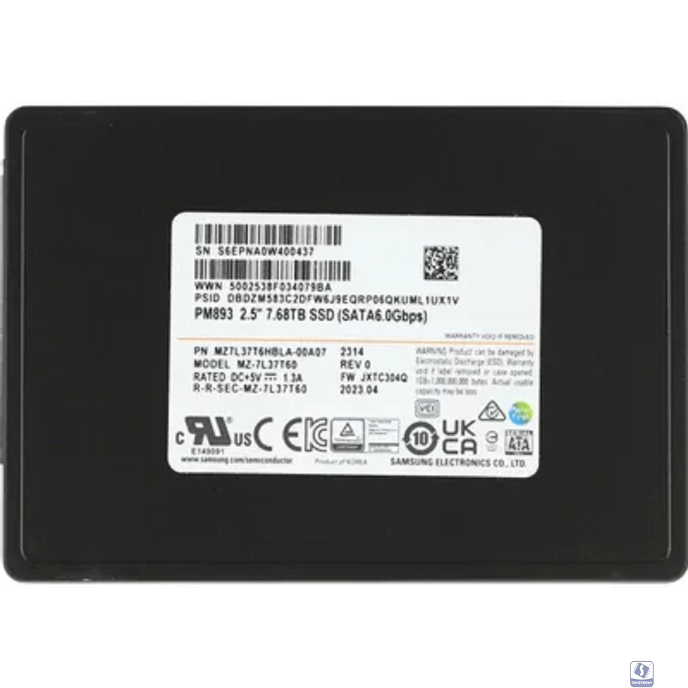 Samsung SSD 7680Gb PM893 MZ7L37T6HBLA-00A07 Data Center SSD, 2.5'' 7mm, SATA 