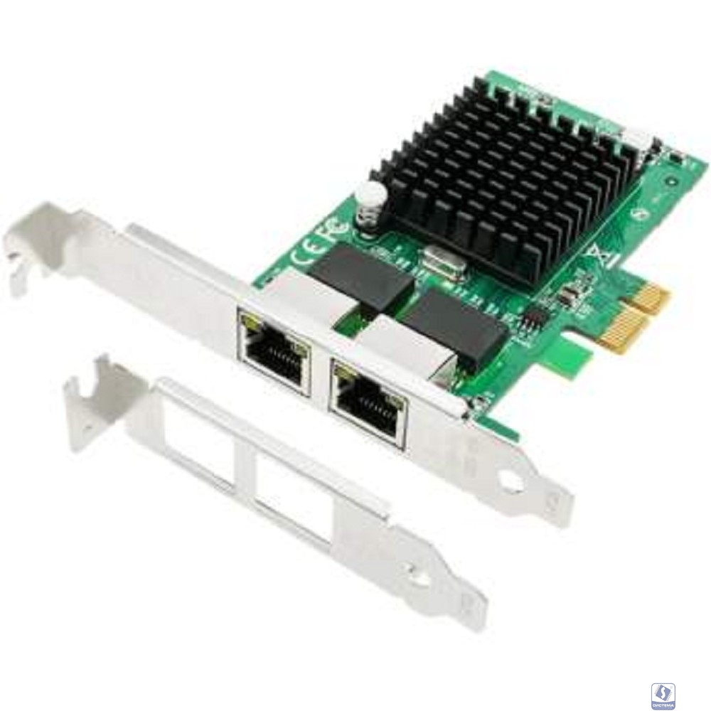 ORIENT XWT-INT82L2PE, Сетевая карта PCI-Ex1 v1.0a 2xRJ45 Gigabit Ethernet, Intel 82571GB chipset, 1 Гбит/с, 2 планки крепления в комплекте (31282)