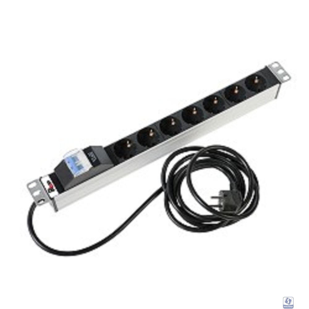 REM Блок розеток Rem-16 с авт. 16А, 7 Shuko, алюм., 19", шнур 3 м. (R-16-7S-A-440-3)