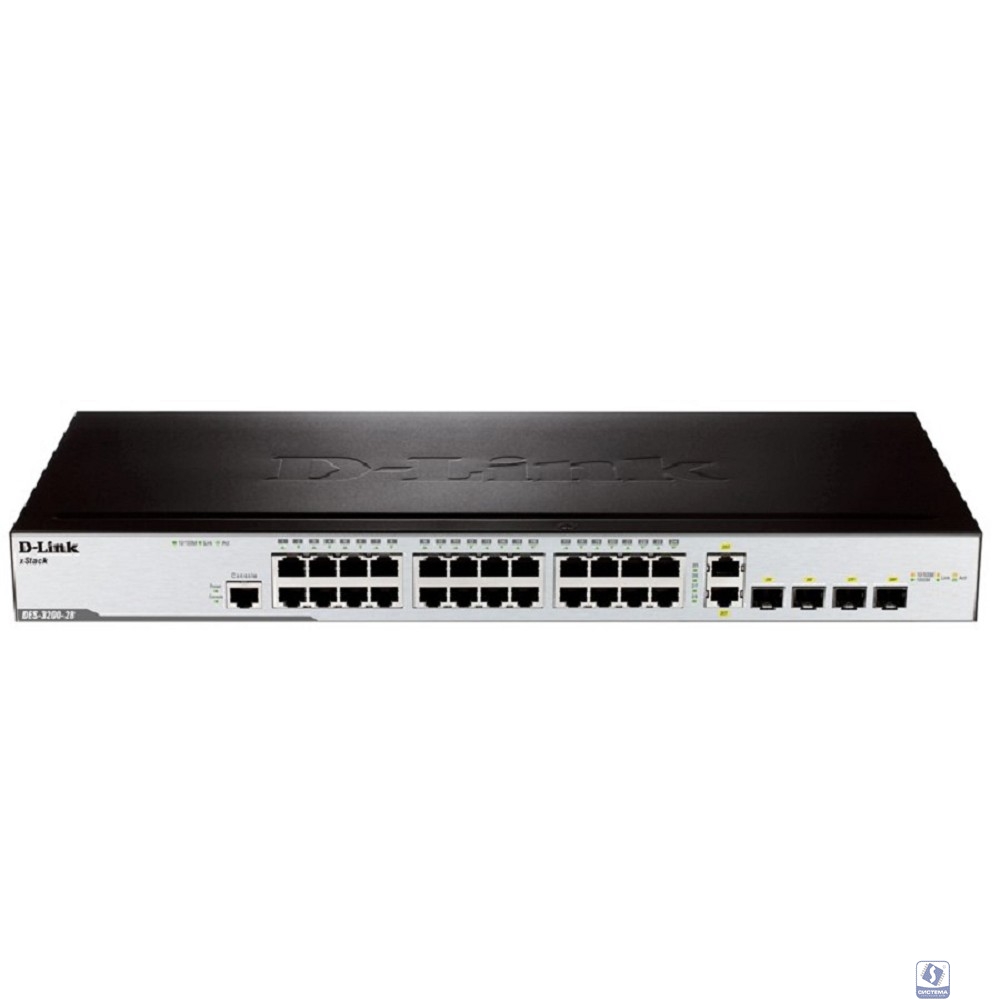 D-Link DES-3200-28/C1A Управляемый L2 коммутатор с 24 портами 10/100Base-TX, 2 портами 100/1000Base-X SFP и 2 комбо-портами 100/1000Base-T/SFP