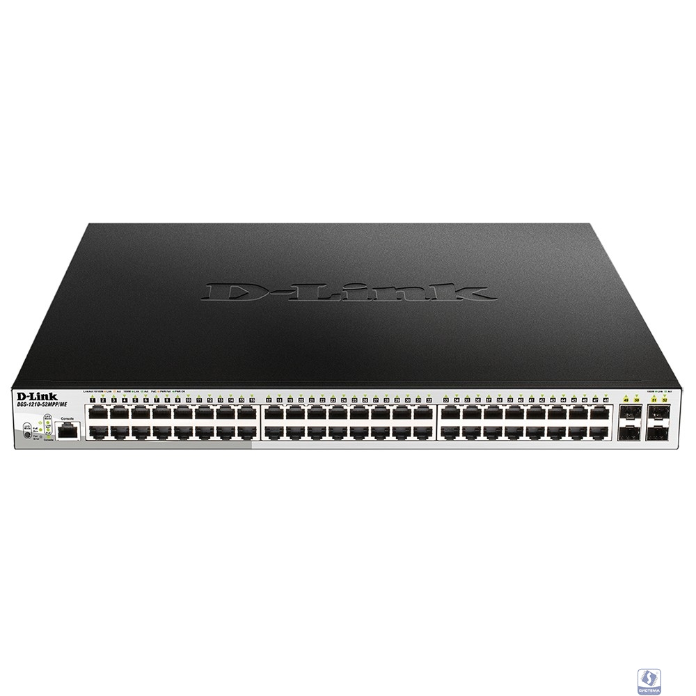 D-Link DGS-1210-52MPP/ME/B3A PROJ Управляемый L2 коммутатор с 48 портами 10/100/1000Base-T и 4 портами 1000Base-X SFP (48 портов PoE 802.3af/at, PoE-бюджет 740 Вт)