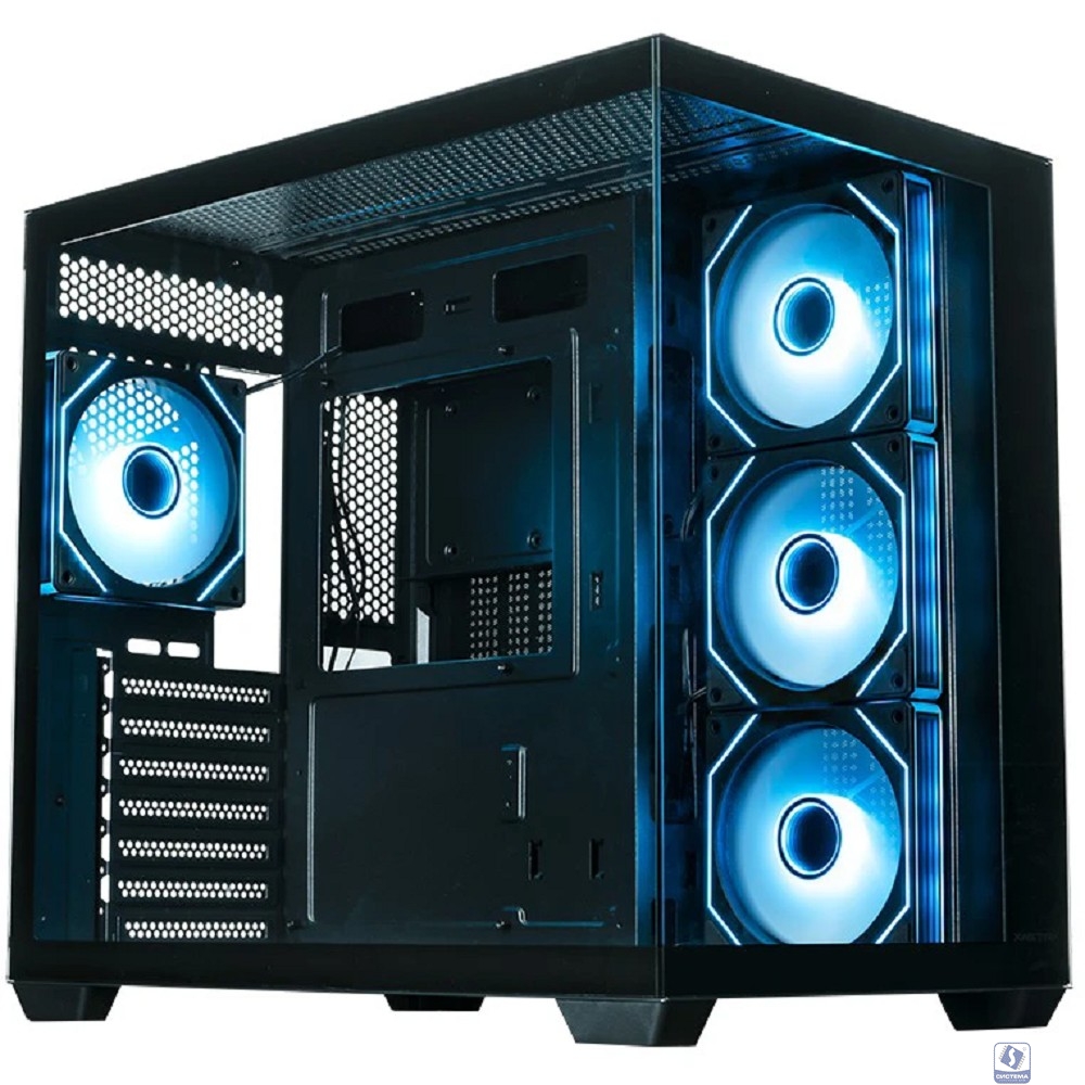 Корпус XASTRA QW500 4ARGB-C10-UC Black ATX/Aquarium/Screewless/4x120mm ARGB PWM FM fans/Argb+PWM HUB 10port/Type-C/ QW500-4FM12A-C10-UC