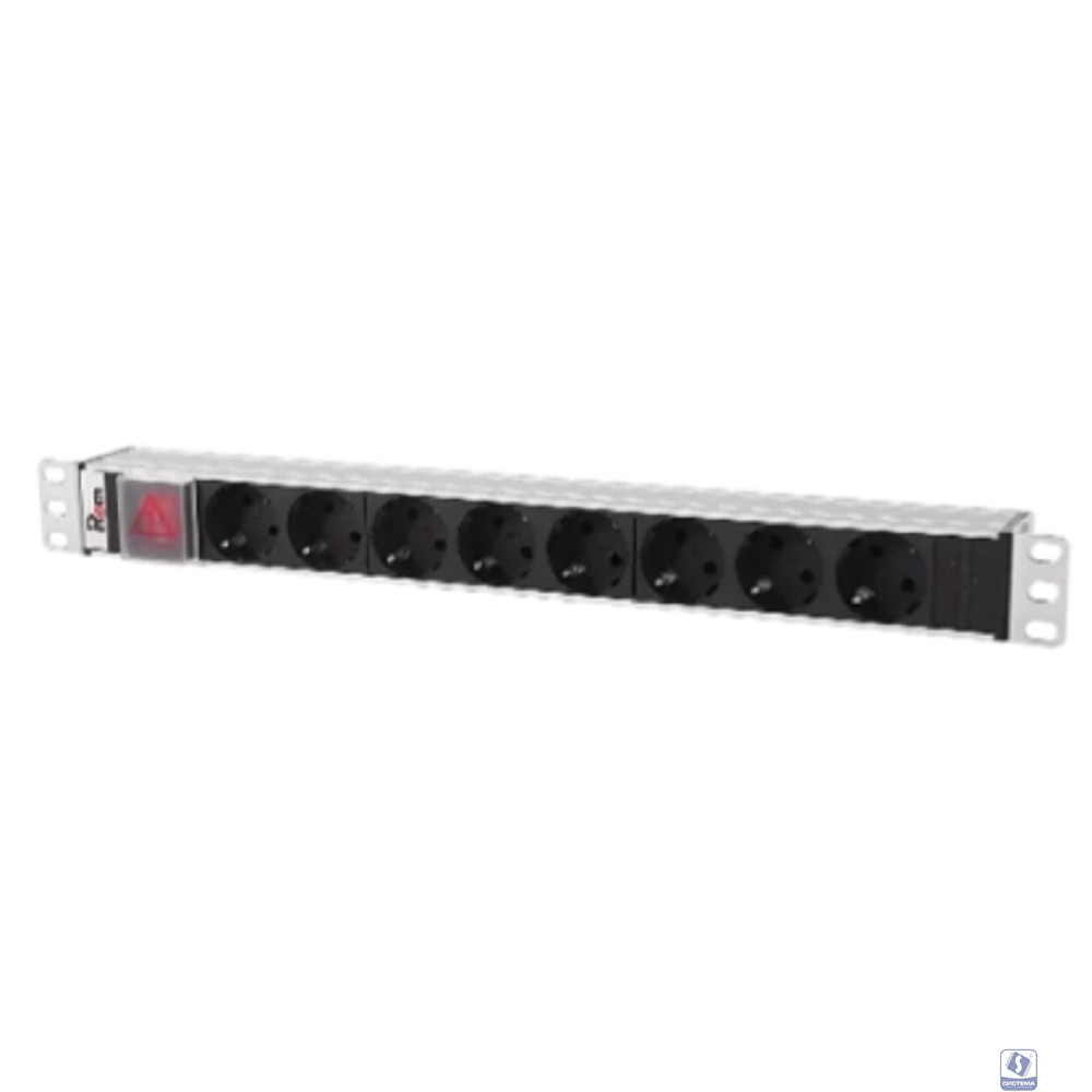 REM Блок розеток Rem-10 без шнура с выкл., 8 Schuko, вход IEC 60320 C14, 10A, алюм., 19" (R-10-8S-V-440-Z)