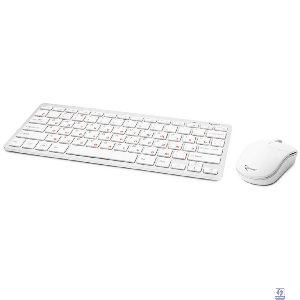 Комплект компактная кл-ра+мышь беспров. Gembird KBS-7001, 2.4ГГц, серебристый/белый, ножничный механизм клавиш, 78 кл, мышь-3 кн. 1000 DPI, FN клавиши, батарейки в комплекте